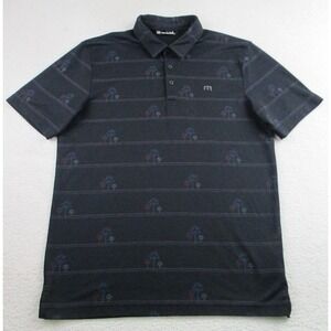 Travis Mathew Polo Shirt Mens Medium Black Palm Tree Stripe Golf Pima Blend Soft